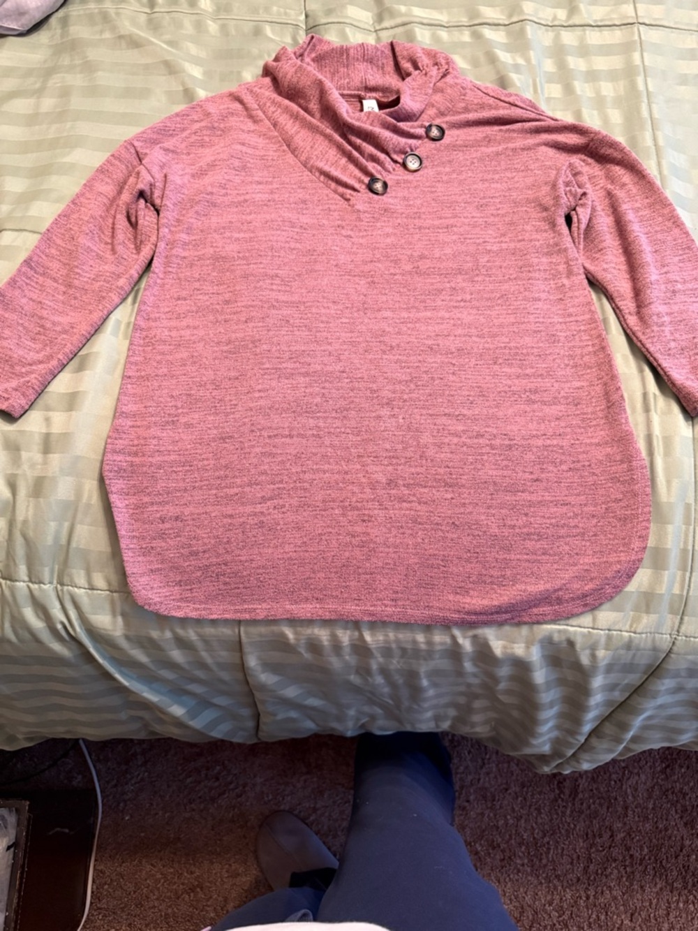 Rose Button-Shoulder Funnel Neck Pullover